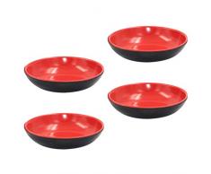 Cabilock 4 Pezzi Piatti per Salsa Rotondi Ciotole per Condimento in Melamina Piattino Piattino per Antipasti (Rosso E Nero)