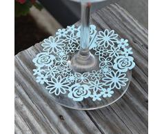 50 Pezzi Segnaposto Bicchiere Calice Decorazione Tavolo Materiale Carta Perlata Tagliato Con Laser (Celeste)