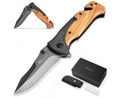 BERGKVIST K39 Waldholz Coltello Pieghevole in Edizione Legno di Bosco - Coltello da Tasca 3 in 1 con rompivetro e tagliacinture per Survival, Caccia o Trekking