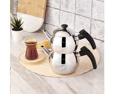 Karaca Adelya Set di teiere nere di piccole dimensioni, Realizzato in acciaio inossidabile 18/10, Materiale assolutamente antiruggine, capacità di 1,1 litri, Adatto a tutti i tipi di tè