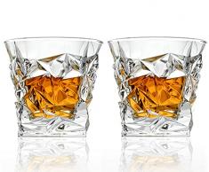 BOWD - Set di 2 bicchieri da whisky in cristallo senza piombo con design Ice Rock, bicchieri da whisky per Scotch, stile rock, stile vintage rock, bevibili borboni, cognac, brandy