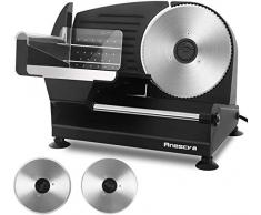 Affettatrice Elettrica da casa 200W, 2 Lame in acciaio inossidabile, facile da pulire, affettatrice piccola con spessore regolabile 0-15 mm, Anescra