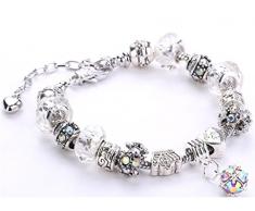 Minetom Donne Ragazze Gioielli Bracciali Moda Diy Strass Bicchiere & Cristallo Perline Metallo Catena Bianco A