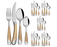 Set di Posate da 24 pezzi, in Acciaio Inossidabile Dorato, Servizio per 6 persone, posate a specchio, forchette e cucchiai,Coltelli Cena，Nichel Free，argento (24 Pezzi)