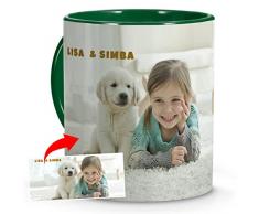 Tazza Colazione con Foto. Regali Personalizzati con Foto. Tazza Personalizzata Ceramica. Tazza con Colore Interno e Maniglia Verde Scuro