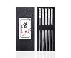 MOXILYN Bacchette riutilizzabili e durevoli in acciaio inossidabile 304, multicolore 304, set regalo per bacchette per sushi, pasta o giapponese cinese (argento)
