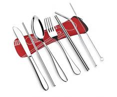 UKKO Cucchiaini Posto per Tavoli da Pranzo Portatile Set di Posate in Acciaio Inox Cucchiaio in Acciaio Inox Forchetta da Viaggio Coltello da Viaggio Dining Canteen Stovice Set