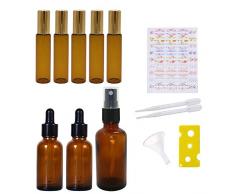 Roll on oli essenziali, Bottiglie riutilizzabili di olio essenziale spray e contagocce con adesivi etichette Imbuto contagocce e apribottiglie per liquidi per cura della pelle (confezione da 13)