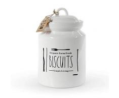 Gicos, Biscottiera Barattolo per Biscotti 15x15x24 cm Muffin Dolci in Ceramica Bianca con Scritte