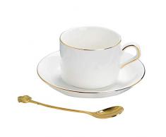 LKMY - Set di Tazze da tè e caffè in Ceramica Bone China, con piattino e Cucchiaio, Bordo Dorato Europeo, con Confezione Regalo, Porcellana, Jinbian, Cup:150ml; Cup Size:2.2 x 3in/5.5x7.5cm;