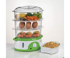 Ariete 911 Healty Steam Vaporiera Elettrica con Timer 60’, 3 Cestelli, Indicatore Livello Acqua, Contenitore Riso, Salvaspazio, 800 W, 9 Litri, Bianco/Verde