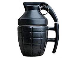 ASEOK Tazza bombata Divertente - Tazza da Colazione per Cappuccino, caffè e tè in Ceramica - 300 ml - Tazza a Forma di Granata con Coperchio - Idea Regalo Originale e Divertente (Nero)