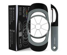 LEMCASE Pelapatete e Taglia Mela - Peeler Frutta e Verdure, Affettatrice Mele - Sbuccia Taglierina Professionali con Manico in Silicone e Lame in Acciaio Inox con Protezione Lama | Grigio (2 Pezzi)