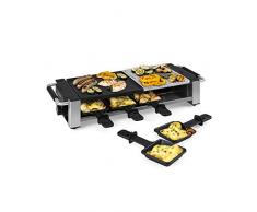 Klarstein Bistecca - Griglia per Raclette, 1200W, 2in1: Piastra in Metallo Antiaderente & Piastra in Pietra, Elemento Riscaldante in Acciaio Inox, Termostato Regolabile, per 8 Persone, Argento