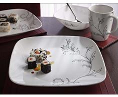 Corelle - Servizio da tavola da 16 pezzi in vetro Vitrelle, motivo a linee regali, resistente a sbeccature e rotture, servizio per 4 persone, nero