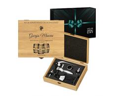 Maverton Set Cavatappi da Vino Deluxe - Kit da Sommelier Personalizzato - Scatola in Legno di bambù + 8 Pezzi di Accessori Vino - Regalo Uomo - Kit di Sopravvivenza