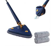 WANWEN Mocio per Pulizia Regolabile ruotabile a 360°, mocio Triangolare telescopico ruotabile a 360 Gradi e Regolabile, mocio per la Pulizia del Pavimento con strizzatore (Blue)