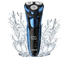 CITHOT Rasoio Elettrico Barba Con 3D Testine Rotanti Rasoio Elettrico IPX7 Impermeabile Rasoio Elettrico Uomo Con Display LCD Rasatura a Secco o con Schiuma Con Rasoio di Precisione Senza Fili (Blu)