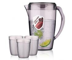 HOMQUEN Brocca In Plastica Con 3 Tazze, Brocca Per Acqua Da 1,8 litri Con Coperchio, Brocca Per Tè Freddo, Caraffa Per lacqua, Brocca Per Barattoli, Brocca Per lacqua Con Manico Per Tè (Grigio)