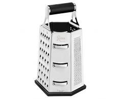 Rainu Kitchen Essential Grattugia per formaggi in acciaio INOX a 6 lati multiuso per verdure affettatrice trituratore con manico in gomma antiscivolo essenziale per la casa e la cucina professionale