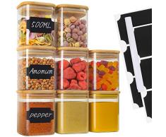 VORHOT 500ml Barattoli Vetro Set di 8, Barattoli Spezie Cucina, Contenitori Alimentari Vetro con Coperchio di Bambù, Impilabile Vasetti Vetro Piccoli per Spezie, Erbe, Pepe, Merenda
