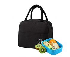 Borsa per il Pranzo Termica Portatile, Piccola Borsa Porta Pranzo Impermeabile e Antiolio, Borsa Isolata Alimento di Picnic, Adatto per Picnic, Scuola, Ufficio, Allaperto (Nero)