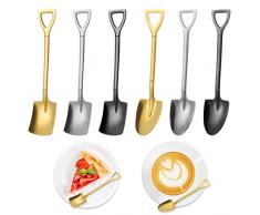 cobee Cucchiaio per pala, 3 cucchiaini da pala+3 cucchiai a punta in acciaio inox con vanga e cucchiaini da caffè latte gelato dessert per cucina tea party (argento, nero, oro)