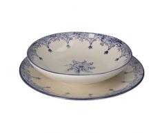 Keyhomestore- Set Composto da 18 Pezzi di Piatti Realizzati in Porcellana su Sfondo Bianco e Blu, Ideali Come Piatti da Tavola per pranzi e cene. Idea Regalo