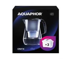 AQUAPHOR Caraffa filtrante in onice da 4,2 litri, per ridurre il calcare, il cloro e altre impurità, include 3 cartucce filtranti Maxfor+ - Caraffa filtrante di alta qualità con effetto vetro. - Nero