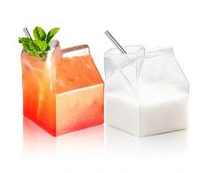 Set di 2 bicchieri da cocktail in cartone da 354ml, contenitore per latte trasparente, cartone di latte in vetro, per cocktail, vino, latte, acqua calda, bicchieri regalo