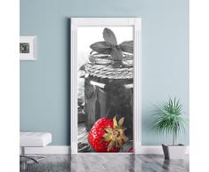 Stil.Zeit Möbel Fragole fruttate di Fronte Barattolo di marmellata Nero/Bianco murale, Formato: 200x90cm, Telaio della Porta, Adesivi Porta, Porta Decorazione, autoadesivi del Portello