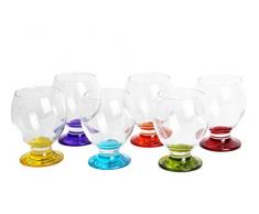 Confezione da 6 bicchieri da snifter per brandy e cognac con base colorata. Set da cena in vetro da 280 ml.