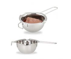 Relaxdays 4X Pentola per Bagnomaria, Acciaio, Temperaggio Cioccolato, Bastardella, Pentolino per Burro, 6x24x14 cm, Argento