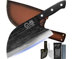 XYJ Full Tang, coltello cuoco serbo, Chef carne Cleaver, coltelli da cucina, set con guaina di cuoio, prendere trasporto, macellaio, per campeggio o allaperto (8 pollici)