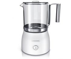 arendo - Montalatte ad induzione in Vetro Milkstar - Tazza di Vetro Amovibile e Lavabile - Pratica Impugnatura per versare in Modo Sicuro - Alto 21cm - Base Bianca