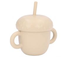 Gedourain Tazza di apprendimento per Bambini, Tazza infrangibile in Silicone a Prova di fuoriuscita Portatile per Bere(Beige)