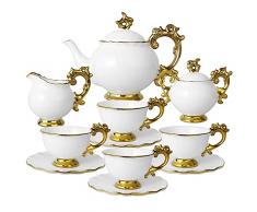 fanquare 15 Pezzi Servizio da tè in Porcellana Inglesi, Servizio da caffè Regalo Reale, Teiera Bianca, Zuccheriera, Barattolo del Latte, Tazza e Piattino
