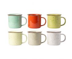 Comfify Set di 6 tazze di caffè vintage in ceramica multicolore - Tazze da campeggio smaltate - 350ml - Adatte per microonde e lavastoviglie - Tazze decorative per le vostre bevande preferite