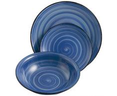 Villa d'Este Home Tivoli Baita Set Piatti Frutta, Gres Smaltato Dipinto a Mano, Blu, 6 Pezzi