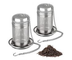 HONZUEN Infusore Tè Acciaio Inox,2 Pezzi Maglia Fine Riutilizzabile Filtro per Il Tè Infusore per Tè con Vassoio Catena e Coperchio,Colino da Tè per Tazza Brocca per Tè Sfuso Tisane Spezie
