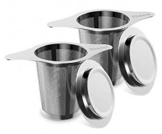 Yoassi Infusore Settaccio Filtro con Coperchio per tè Tisane verbe/Acciaio 304 Inossisabile a Rete Fine/Doppio Manico per Tazze Teiere Bicchiere di Diamentro da 5,8-12,5cm (2pcs)