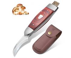 Jason Coltello da funghi con spazzola Coltello per funghi pieghevole con spazzola Coltelli a serramanico da campeggio con fodero in PU per la raccolta dei funghi
