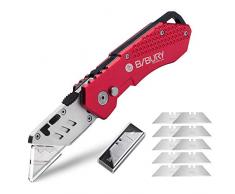 BIBURY Professional Taglierino Pieghevole, Coltello Taglierino in Acciaio inossidabile con 10 Lame di Ricmabio, Coltello Pieghevole con Maniglia Antiscivolo e Design del blocco di sicurezza - Rosso