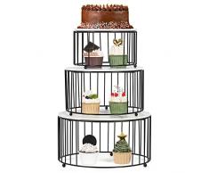 JUJOYBD Alzata a 3 ripiani, colore nero, con piedino, supporto per torte rotondo, set da 3 pezzi, supporto per dessert e cupcake, per matrimoni, compleanni, feste