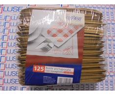 PZ 125 BUSTA PORTAPOSATE SACCHETTO IN CARTA PAGLIA 10 X 25 + TOVAGLIOLO 40 X 40 BUSTA PORTA COLTELLO CUCCHIAIO PORTA POSATE PER APERITIVO APERICENA E HAPPY HOUR PER ALIMENTI (100)