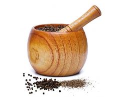 XGzhsa Set di Mortaio e pestello, pestello di Legno e Mortaio, Ciotola in Legno Naturale di pestello e Mortaio per macinare spezie, Aglio, Noci, Erbe, Pesto (8,7 x 8,9 cm)