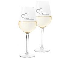 Coppia Calici Personalizzati Set da 2 calici Vino Personalizzati con Nome Innamorati - Bicchiere in Vetro 500 ml