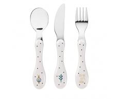 LÄSSIG Set di Posate per Bambini 3 Pezzi Cucchiaio Forchetta Coltello Manico in Plastica in Acciaio Inossidabile/Cutlery 3 Pcs Garden Explorer