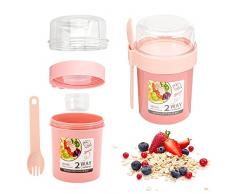 3 in 1 Porta Yogurt Portatile Porta Yogurt Termico con Cucchiaio 230 ml+560 ml Porta Yogurt Refrigerato Contenitore Yogurt a Prova di Perdite per Bambini e Impiegati per Lavoro, Viaggi (Pink)