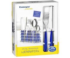 Esmeyer Jennifer - Set da 24 posate JENNIFER in acciaio inox 18/0 lucido, colore: blu, con portaposate ovale cromato